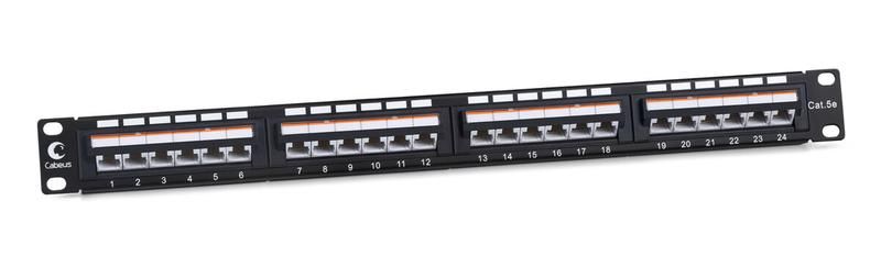 Патч-панель PLAN-24-Cat.5e-Dual IDC 19 (1U), 24 порта RJ-45, категория 5e, Dual IDC, угол портов 45 градусов - 10190c Cabeus