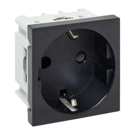 Розетка 45х45 с зазем., защ. шторками, 90 градусов, черная, матовая EKF - E2MR16-028-30