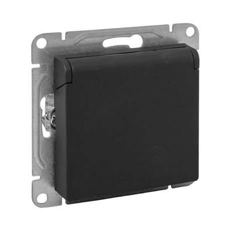 Механизм розетки, 16А, IP44, с заземлением, со шторками, c крышкой, чёрный Эпика EKF | UP1-SOB-111-44