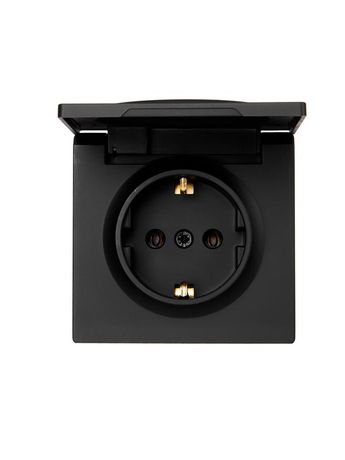 Розетка 1-м ОП LETO с заземл. крышкой ПБТ черн. бархат LEZARD 752-4200-123B