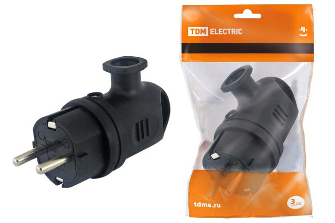 Вилка угловая с ушком каучук 2Р+РЕ 16А 250В IP44 | SQ0612-0004| TDM