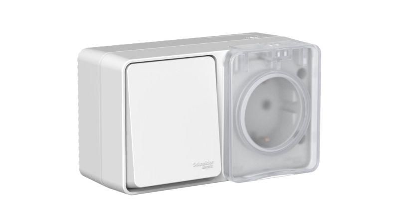 Блок ОП AtlasDesign PROFI IP54 (розетка 1-м 16А заземл. защ. шторки + 1-кл. выключатель 10А) сер. SE ATN543070 APC