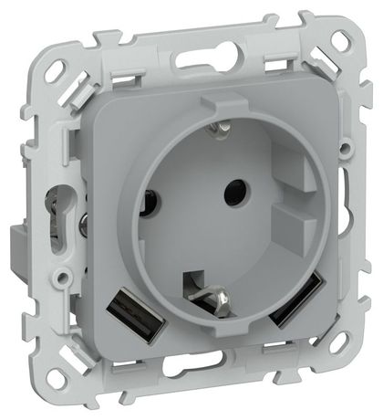 Розетка 1-м СП FLITE РСЮша11-1-ФлС 16А с USB A+A 3.1А заземл. защ. шторками безвинтовое крепление механизм сер. IEK FI-R14-16-1-U21-D31-K03 IEK арт. FI-R14-16-1-U21-D31-K03