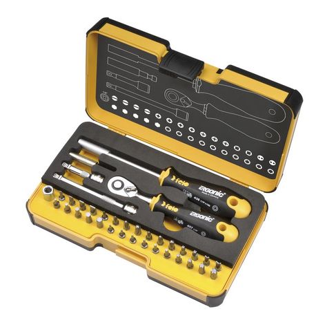 Набор бит SL/HEX/PH/PZ/Tx/SQ/SPANNER/BH/MS с трещоткой и отвертка держателем ERGONIC в кейсе 36 FELO 05783606