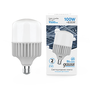 Лампа светодиодная LED 100 Вт 9500 лм 6500К AC180-240В E40 цилиндр Т160 холодная Elementary Gauss - 63430