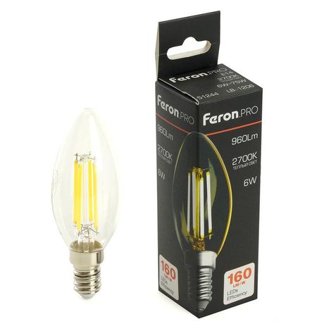 Лампа светодиодная LED 6вт Е14 теплый свеча FILAMENT Feron.PRO - LB-1206 51244