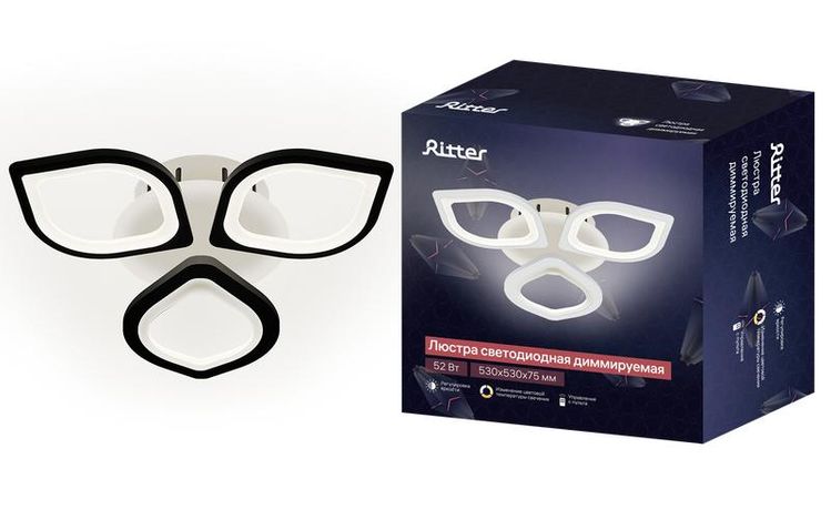 Люстра светодиодная TERAMO 52Вт 480х480х75мм 17кв.м потолочная ДУ 3 режима диммир. бел. Ritter 52359 8 REV