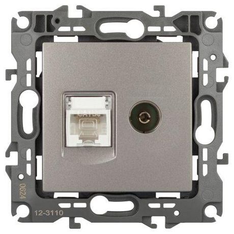 Розетка компьютерная + телевизионная Эра12 12-3110-16 RJ45 TV титан Эра Б0065646