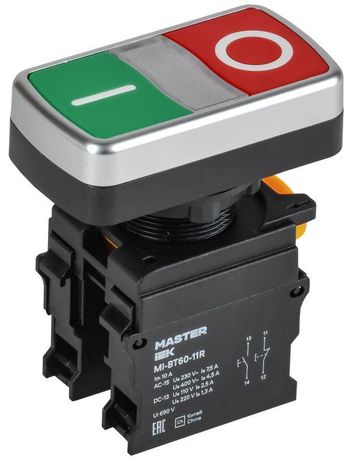 Кнопка "I-O" без подсветки d=22мм 1NO+1NC MASTER | MI-BT60-11R-3-21-K51 IEK