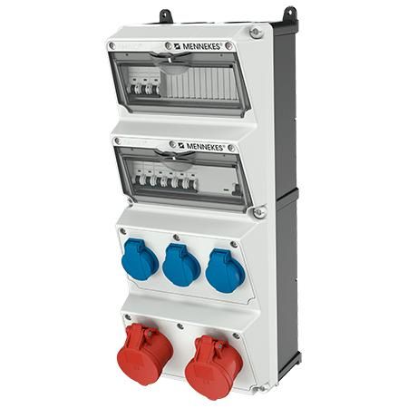 Комбинация розеток AMAXX 3хSCHUKO16А 2хСЕЕ16А5п с защитой IP44 225х520х209мм черн./сер. Mennekes 940002