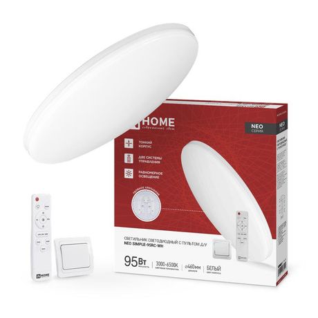 Светильник светодиодный NEO SIMPLE-95RC-WH 95Вт 230В 3000-6500K 7600Лм 460x67мм с пультом ДУ белый IN HOME - 4690612060897