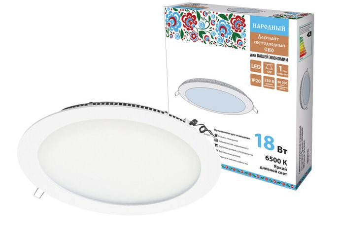 Светильник светодиодный встраиваемый Downlight ДВО Народный СВО (белый) 18Вт 6500К IP20 опал | SQ0329-0243 TDM ELECTRIC