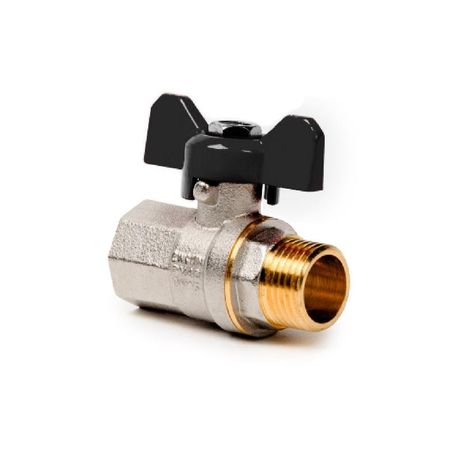 Кран шаровой ручка бабочка латунь внутр./наружн. резьба 3/4дюйм PN40 никель RTP 27393