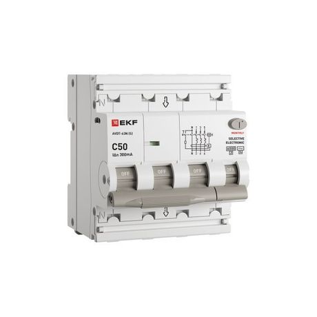 Автоматический выключатель дифференциального тока селективный АВДТ-63N (S) 3P+N 50А 300мА характеристика C тип AC электронный 6кА PROXIMA EKF - D63N46ES50C300