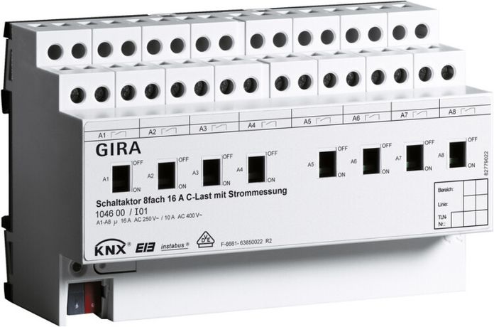 Актор 8-канальный 16 А контроль силы тока возм ручн упр DIN-рейка Gira KNX 104600