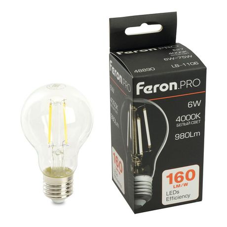 Лампа светодиодная LED 6вт Е27 белый FILAMENT .PRO - 48890 FERON