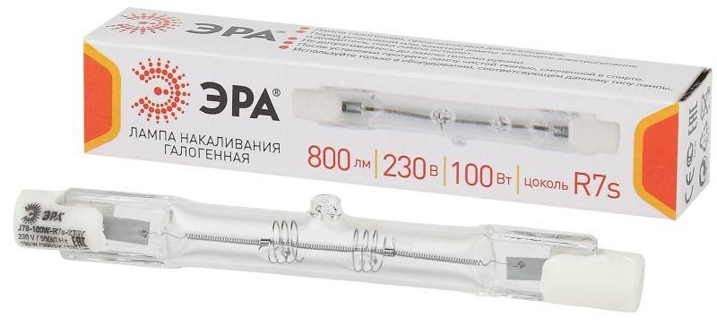 Лампа галогенная линейная J78-100W-R7s-230V (галоген, J78, 100Вт, нейтр, R7s) (10/500/36000) | Б0048491 ЭРА
