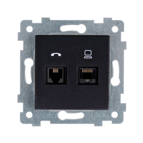 Аксиома Механизм розетки низковольтной ПК/ТЛФ 2 гнезда скр.уст. РКТ2-467 Антрацит - 160001 Кунцево