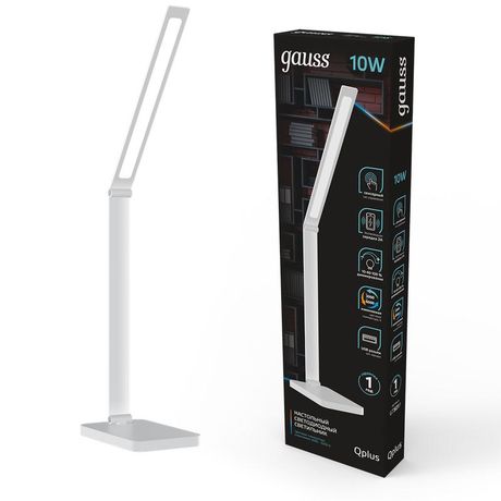 Светильник светодиодный настольный 10 Вт 600 лм 3000-6000К AC 220В Белый IP20 Металл, пластик складная стойка сенсорное управление яркости и температуры освещения беспроводная USB зарядка телефона Qplus Gauss - GT5011