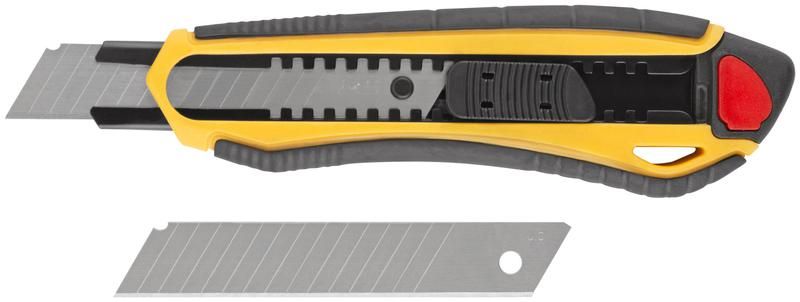 Нож технический 18мм усиленный прорезиненный 2-х сторонняя автофиксация FIT 10248 РОС