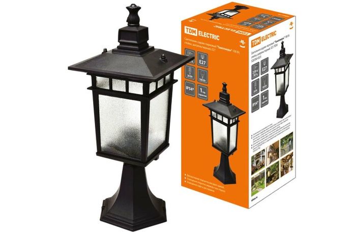 Светильник садово-парковый НПУ Тамплиеры 100Вт ЛН/КЛЛ/LED Е27 IP54 стойка, шагрень/черный | SQ0330-0325 TDM