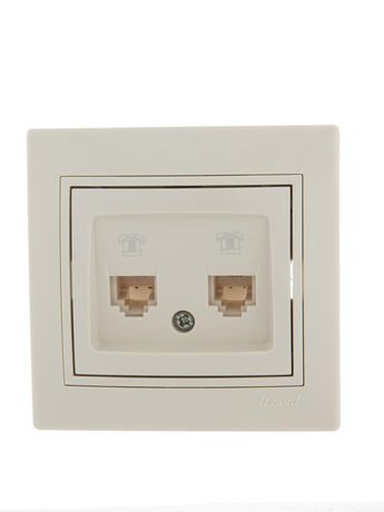 Розетка телефонная 2-м СП Mira RJ11 16А IP20 евро стандарт со вставкой крем. LEZARD 701-0303-138