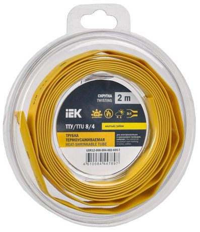 Трубка термоусадочная ТТУ нг-LS 8/4 желтая (2м/упак) IEK | UDR12-008-004-002-K05-T