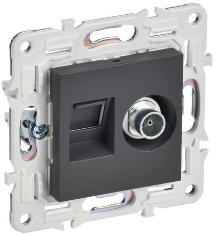 Розетка двойная TV+RJ45 кат.6E SKANDY SK-A15T титан IEK SK-AK20-2-K48