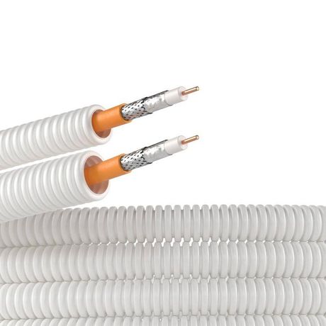 Элетротруба и из ПЛЛ не содержит галогенов гибкая гофрированная d20мм с коаксиальным кабелем SAT нг(А)-HF (уп.100м) бел. DKC 8VE820100HF ДКС