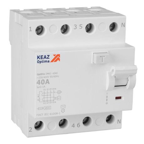 Выключатель дифференциального тока (УЗО) без защиты от сверхтоков 4П 40А 100мА AС 4,5кА OptiDin DM63-4340-AC-4,5-УХЛ4 - 343898 КЭАЗ