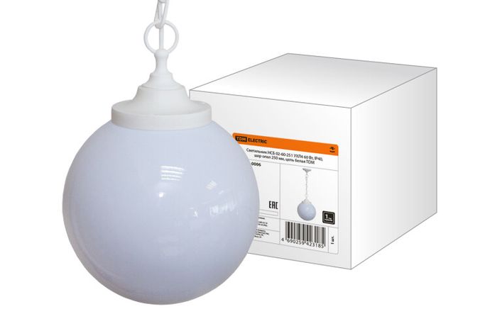 Светильник НСБ 02-60-251 УХЛ4 60 Вт, IP40, шар опал 250 мм, цепь белая | SQ0313-0006 TDM