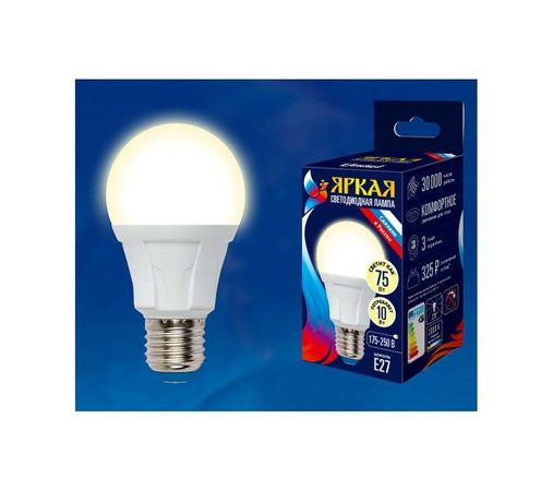 Лампа светодиодная LED-A60 10W/WW/E27/FR PLP01WH Яркая 10Вт грушевидная матовая 3000К тепл. бел. E27 (упак. картон) Uniel UL-00001524
