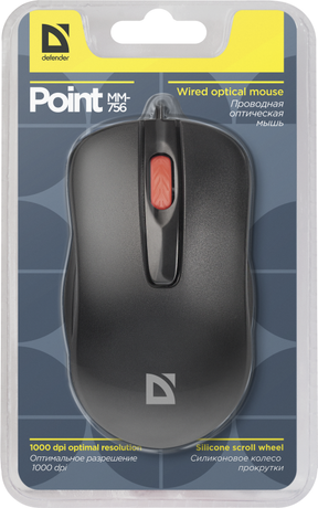 Мышь проводная оптическая Point MM-756 черн. 3 кнопки 1000 dpi 52756 Defender 1000528189