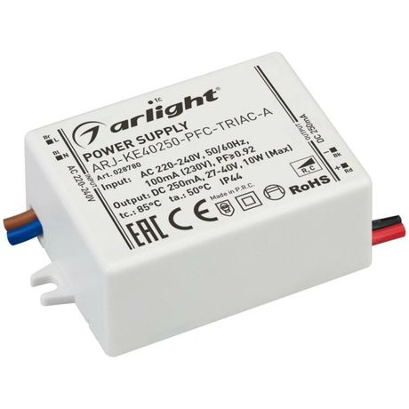 Блок питания ARJ-KE40250-PFC-TRIAC-A (10W, 250mA) (ARL, IP44 Пластик, 5 лет) - 028780 Arlight