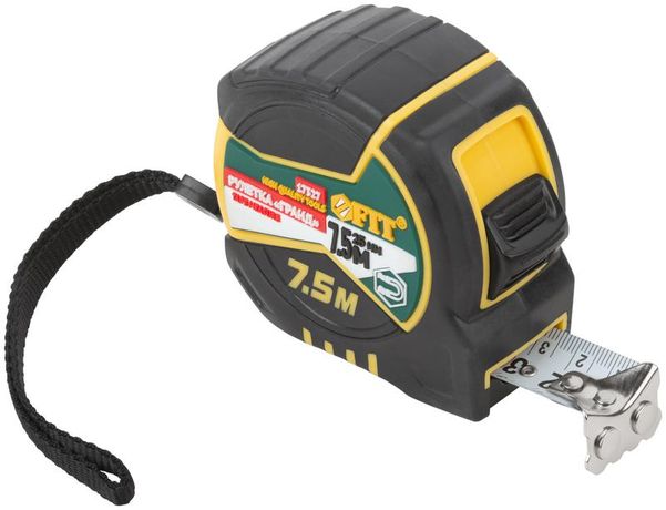 Рулетка Гранд 7.5мх25мм калибр. лента; нейлон. покрытие; магн. крючок; двойной стопор; прорезиненный корпус FIT 17327 РОС