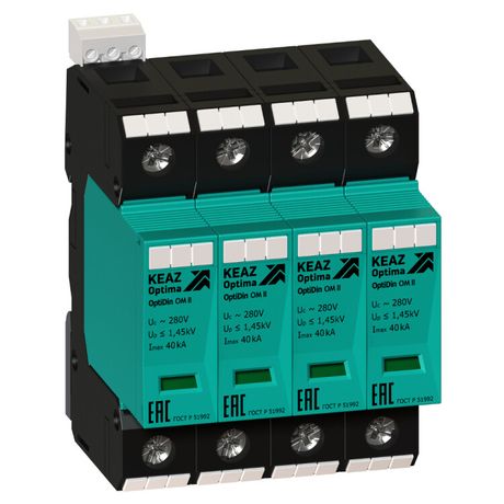 Ограничитель импульсных перенапряжений (УЗИП) 4П 40кА (класс II + III) OptiDin OM-II-4-280/40/R - 114301 КЭАЗ