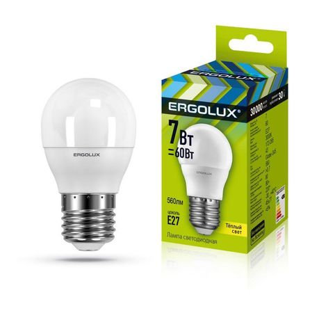 Лампа светодиодная LED-G45-7W-E27-3000K 172-265В "Шар" Ergolux 12143