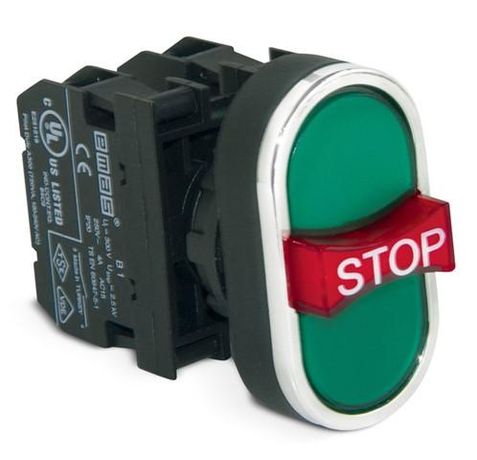 Кнопка тройная с аварийной кнопкой "STOP" зел. EMAS B121B30YY