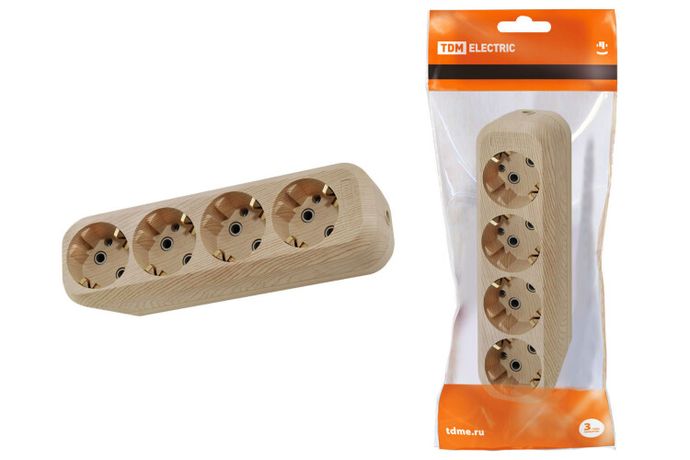 Колодка розеточная 4 гнезда 2П+3 16А 250В "Эко" (сосна) | SQ1806-0051 TDM