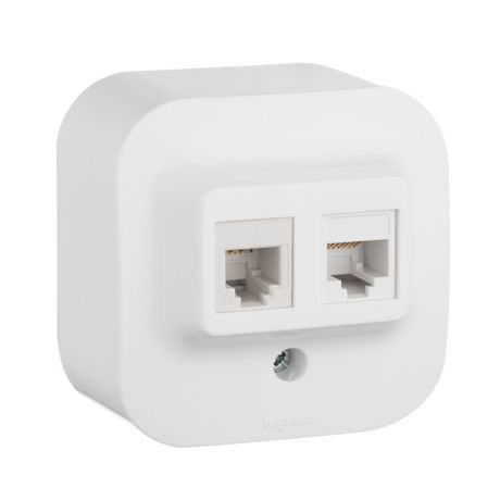 Розетка компьютерная + телефонная 2-м ОП 2мод. Quteo RJ45 RJ11 кат.5E UTP IP20 бел. Leg 782221 Legrand