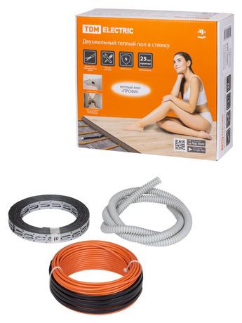 Двухжильный теплый пол в стяжку "ПРОФИ", 28 м, 550 Вт, S укладки 3,2-4,6 м², монтажная лента, | SQ2501-0016 TDM