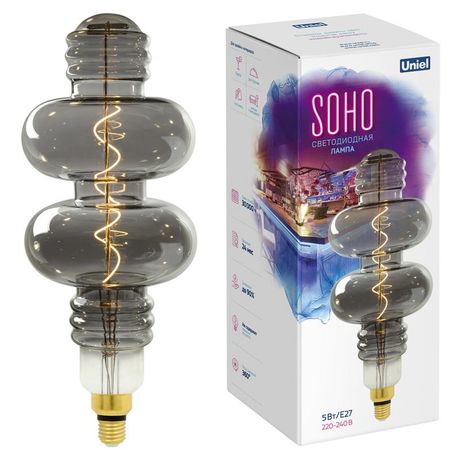 Лампа светодиодная LED-SF42-5W/SOHO/E27/CW CHROME/SMOKE GLS77CR LED SOHO. Хромированная/дымчатая колба. Спиральный филамент | UL-00005922 Uniel