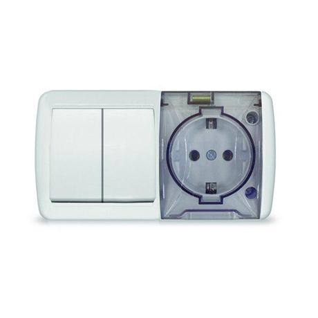 Блок ОП Клио 2-кл. выкл. 10А + розетка 1-м 16А 250В с заземл. прозр. крышкой бел. Universal К2239 Союз