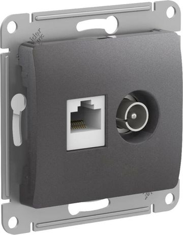 Розетка компьютерная + телевизионная 2-м Glossa RJ45 кат.5E TV механизм графит SE GSL001389 APC