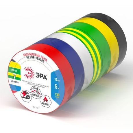 Набор изолент ЭРА SET-7 ПВХ цветная 15мм х 5м (упаковка 7 шт) | Б0062937