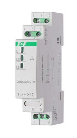 Реле контроля фаз CZF-310 (1 модуль; монтаж на DIN-рейке; 3х400/230+N 8А 1NO/NC IP20) F&F EA04.001.005 Евроавтоматика