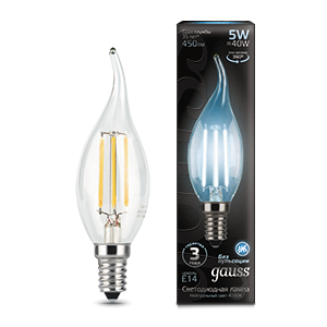 Лампа светодиодная филаментная LED 5 Вт 450 лм 4100К AC185-265В E14 свеча нейтральный Black Filament Gauss - 104801205