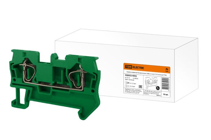 Зажим клеммный безвинтовой (ЗКБ) 2,5 мм2 31А зеленый | SQ0822-0092 TDM