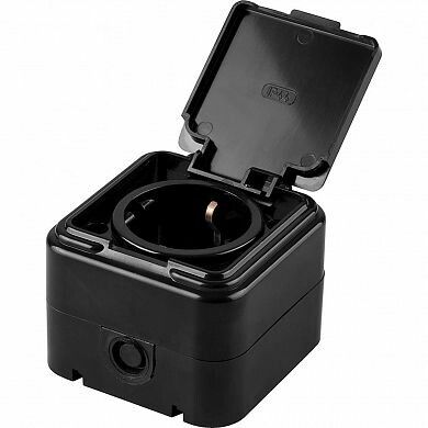 Розетка одноместная с/з, 250В, 16А, IP44, пластик АВS, черная, Stekker - 32741 FERON PST16-21-44