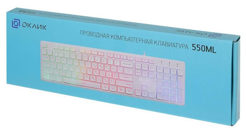 Клавиатура 550ML бел. USB slim Multimedia LED ОКЛИК 1061618